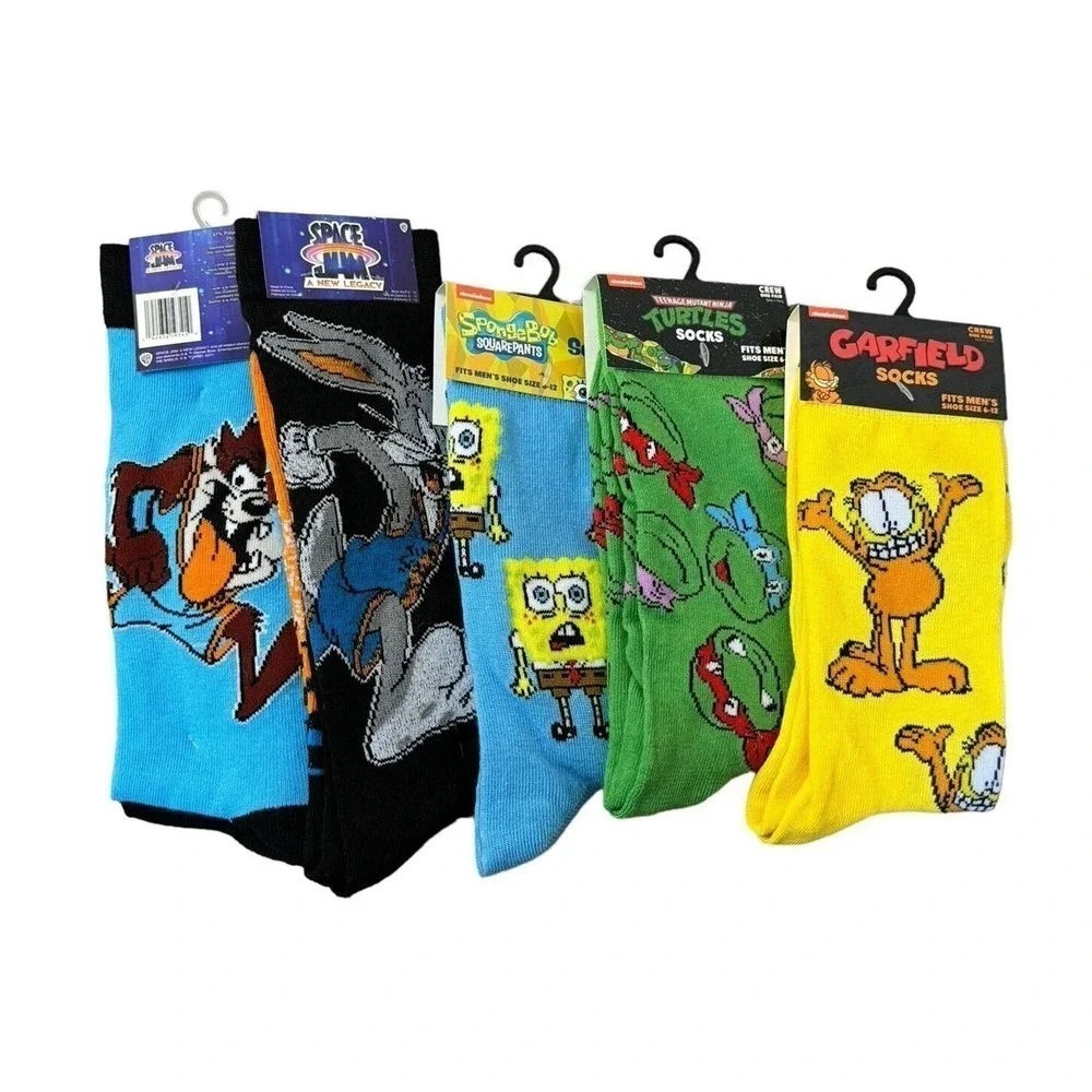 Odd Sox Novelty Crazy Socks Space Jam TMNT Garfield Sponge-bob Mens Sz 6-12 Crew